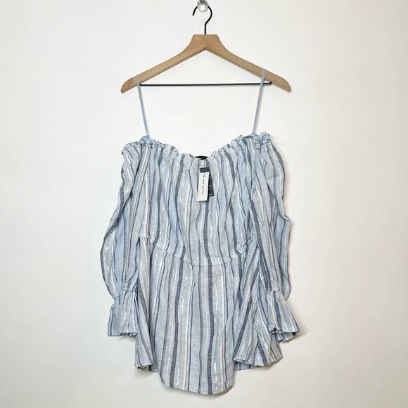 NEW Lane Bryant Off The Shoulder Top Women's Plus Size 14/16 Blue Striped Linen - Picture 2 of 11